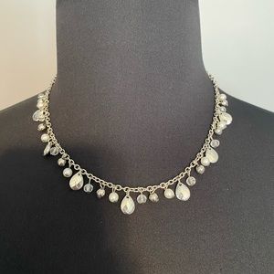 Choker necklace with hanging silver dangles
